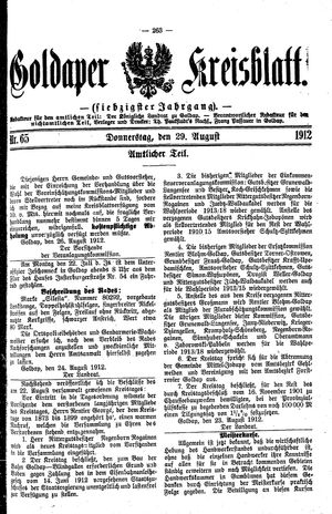 Goldaper Kreisblatt vom 29.08.1912