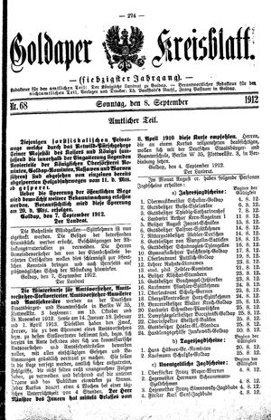 Goldaper Kreisblatt vom 08.09.1912