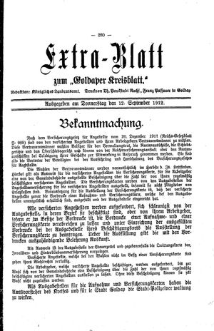 Goldaper Kreisblatt vom 12.09.1912