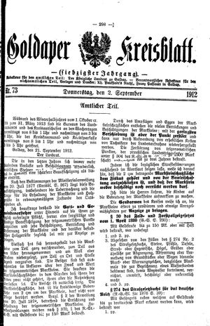 Goldaper Kreisblatt vom 26.09.1912