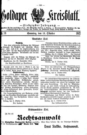 Goldaper Kreisblatt vom 13.10.1912