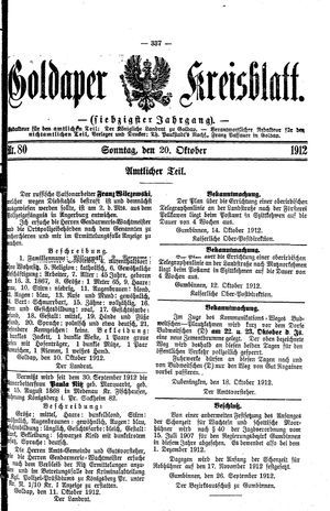 Goldaper Kreisblatt on Oct 20, 1912