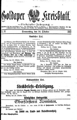 Goldaper Kreisblatt vom 24.10.1912