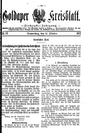 Goldaper Kreisblatt on Oct 31, 1912