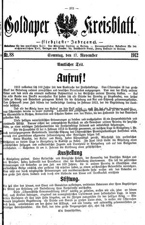 Goldaper Kreisblatt vom 17.11.1912