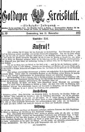 Goldaper Kreisblatt vom 21.11.1912