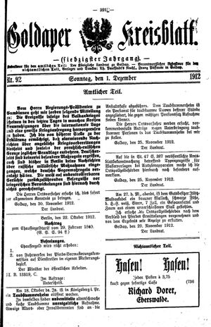 Goldaper Kreisblatt vom 01.12.1912