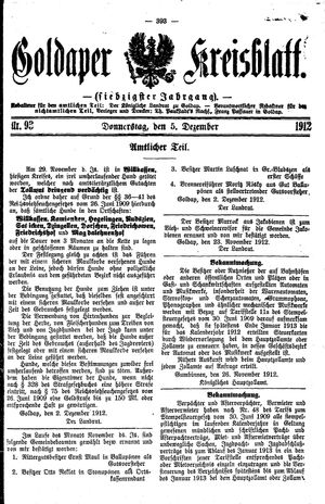 Goldaper Kreisblatt vom 05.12.1912