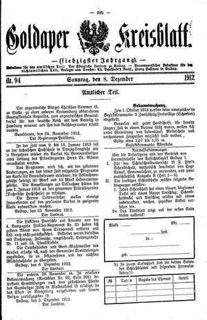 Goldaper Kreisblatt vom 08.12.1912