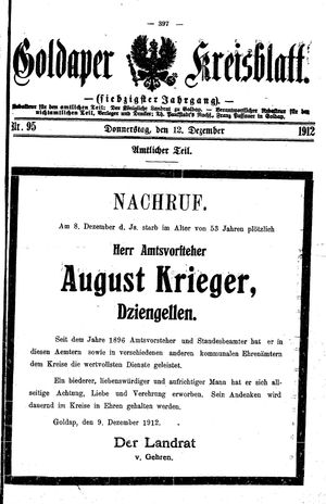Goldaper Kreisblatt vom 12.12.1912