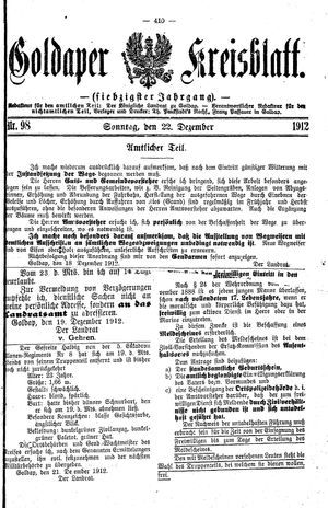 Goldaper Kreisblatt on Dec 22, 1912