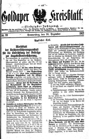 Goldaper Kreisblatt on Dec 26, 1912