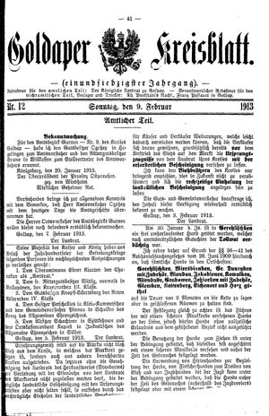 Goldaper Kreisblatt vom 09.02.1913