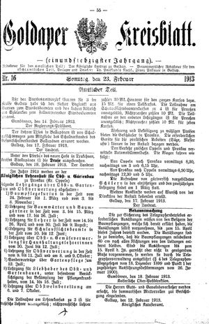 Goldaper Kreisblatt vom 23.02.1913