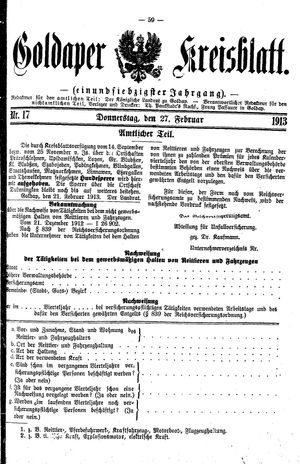 Goldaper Kreisblatt vom 27.02.1913
