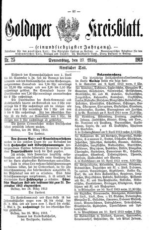 Goldaper Kreisblatt on Mar 27, 1913