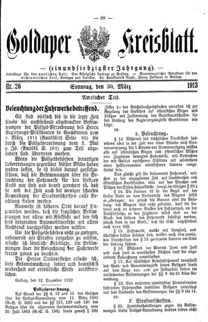 Goldaper Kreisblatt on Mar 30, 1913