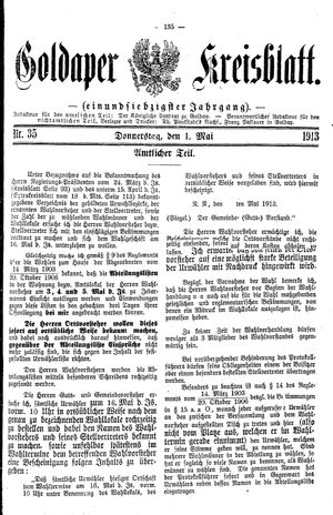 Goldaper Kreisblatt vom 01.05.1913