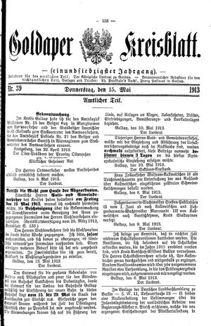 Goldaper Kreisblatt vom 15.05.1913
