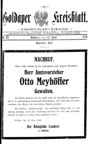 Goldaper Kreisblatt vom 15.06.1913