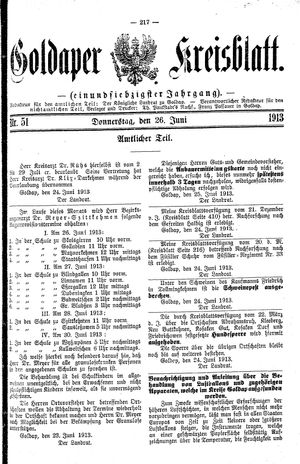Goldaper Kreisblatt vom 26.06.1913