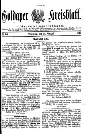 Goldaper Kreisblatt vom 10.08.1913