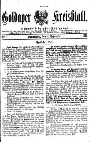 Goldaper Kreisblatt vom 04.09.1913