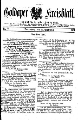 Goldaper Kreisblatt vom 25.09.1913