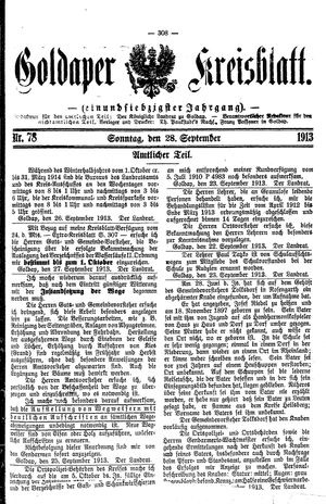 Goldaper Kreisblatt vom 28.09.1913