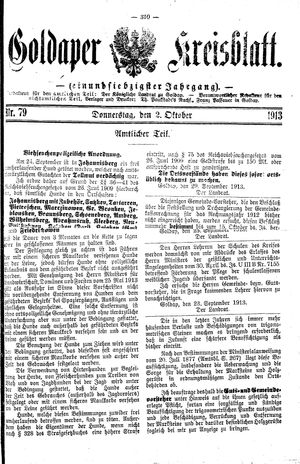 Goldaper Kreisblatt vom 02.10.1913
