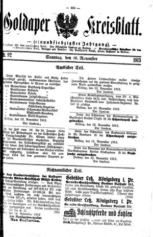 Goldaper Kreisblatt vom 16.11.1913
