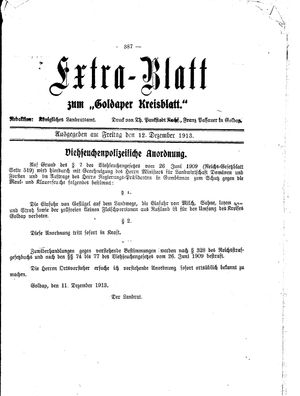 Goldaper Kreisblatt vom 12.12.1913