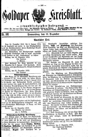 Goldaper Kreisblatt vom 18.12.1913
