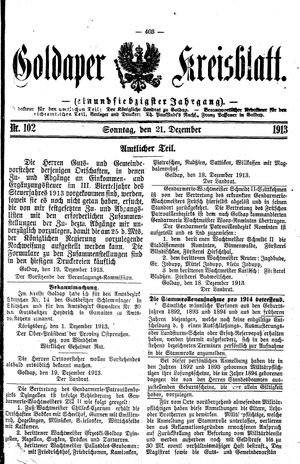 Goldaper Kreisblatt on Dec 21, 1913