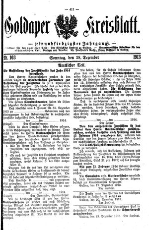 Goldaper Kreisblatt vom 28.12.1913