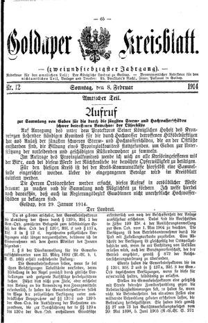 Goldaper Kreisblatt vom 08.02.1914