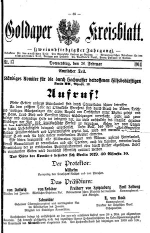Goldaper Kreisblatt vom 26.02.1914