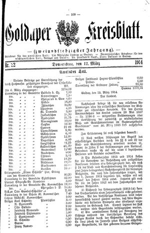 Goldaper Kreisblatt vom 15.03.1914
