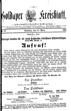 Goldaper Kreisblatt on Mar 29, 1914