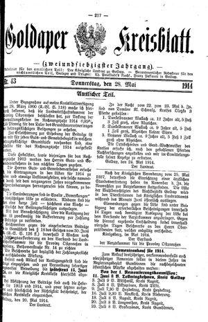 Goldaper Kreisblatt vom 28.05.1914