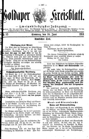 Goldaper Kreisblatt vom 28.06.1914