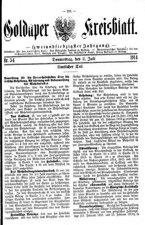 Goldaper Kreisblatt vom 02.07.1914