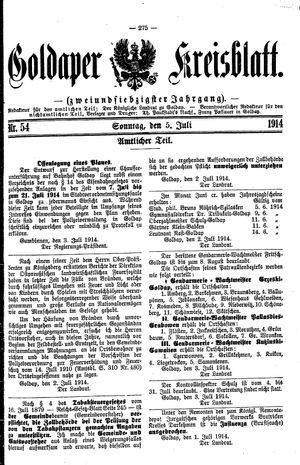 Goldaper Kreisblatt vom 05.07.1914