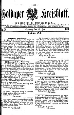 Goldaper Kreisblatt vom 12.07.1914