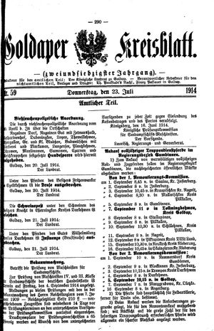 Goldaper Kreisblatt vom 23.07.1914