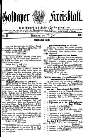 Goldaper Kreisblatt vom 26.07.1914