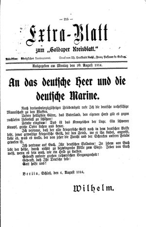 Goldaper Kreisblatt vom 10.08.1914