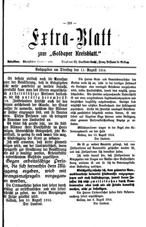 Goldaper Kreisblatt vom 11.08.1914