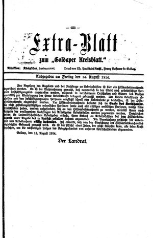 Goldaper Kreisblatt vom 14.08.1914