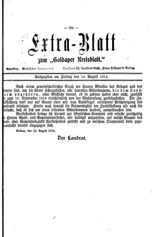 Goldaper Kreisblatt on Aug 14, 1914